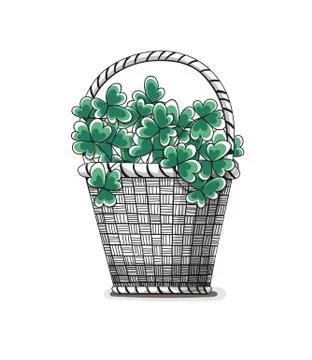 Basket with clovers Stock Illustration