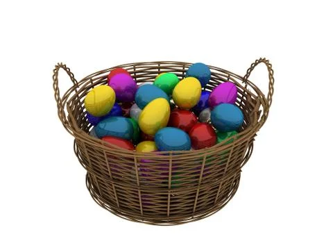 Basket with colored eggs Stock Photos