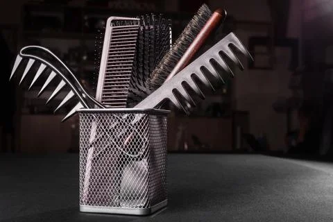 Basket with combs Stock Photos