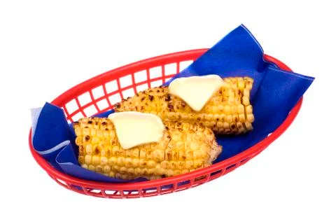 Basket of corn on the cob Stock Photos