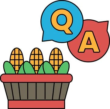 A basket of corn is shown with a question mark and an A above it Ilustração Stock