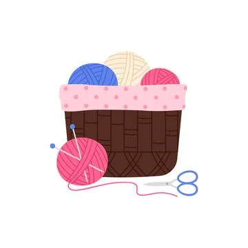 Basket with cotton knitting Stock Illustration