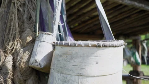 Basket dangles in the wind Stock Footage 93169760