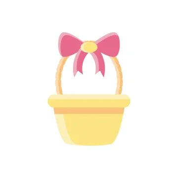 Basket with decorative bow, flat style icon Stock Illustration