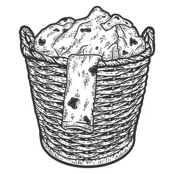 Basket of dirty laundry. Engraving vector illustration. Sketch scratch board Stock Illustration