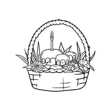 Basket, Easter cakes, eggs, church candle, flowers Stock Illustration
