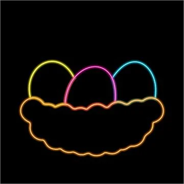Basket with Easter colorful eggs in neon effect Stock Illustration