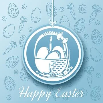 Basket with Easter eggs on a blue background Stock Illustration