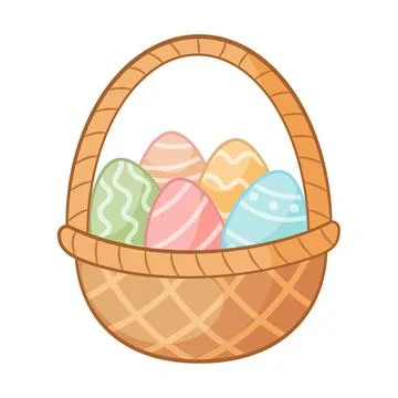 Basket with easter eggs doodle style. Happy easter Hand drawn flat style Stock Illustration