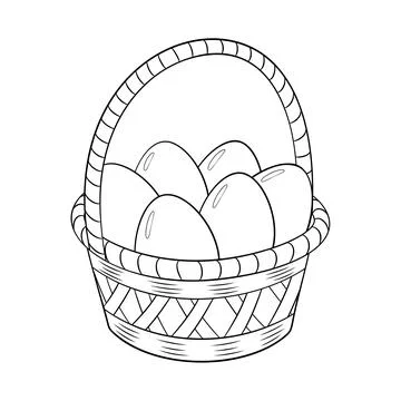 Basket with easter eggs doodle style. line art. Happy easter Hand drawn coloring Stock Illustration