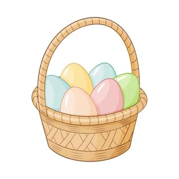 Basket with easter eggs doodle style. Happy easter Hand drawn flat style Stock Illustration
