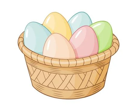 Basket with easter eggs doodle style. Happy easter Hand drawn flat style cartoon Stock Illustration
