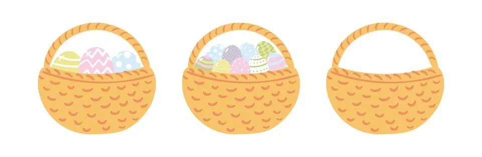 Basket with Easter eggs, empty isolated illustration set Stock Illustration