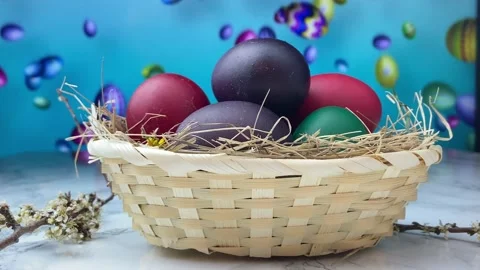 Basket of easter eggs with flowers Stock Footage 217486251