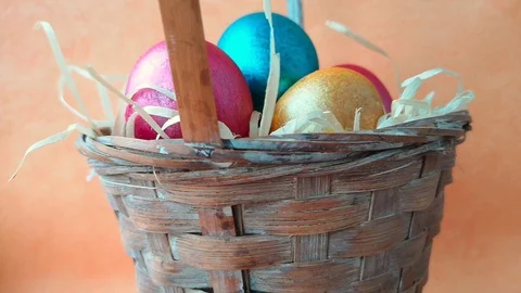 Basket with Easter eggs Stock Footage 106253995