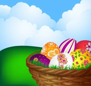 Basket with easter eggs Stock Illustration