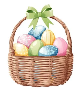 Basket with Easter eggs on an isolated background. Vector illustration for .. Stock Illustration