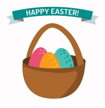 Basket with easter eggs isolated on white background Stockillustratie