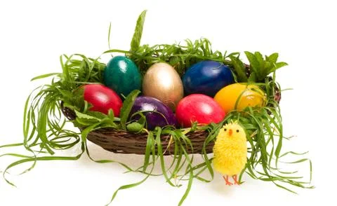 Basket with easter eggs Фото