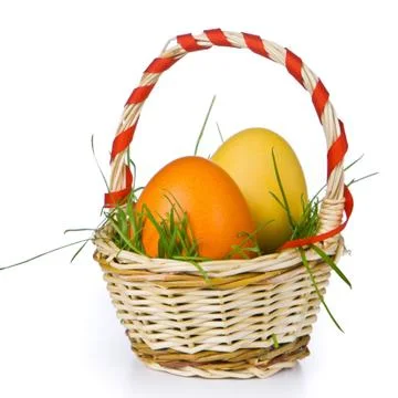 Basket with easter eggs Stock Photos