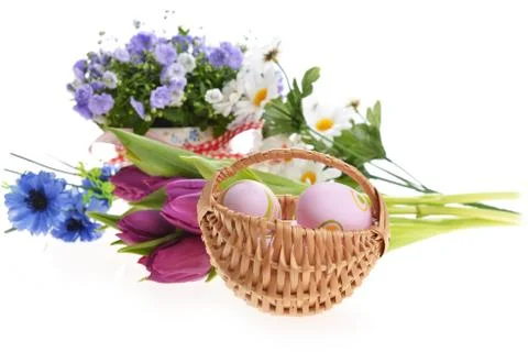 Basket of easter eggs Stock Photos