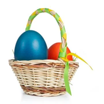 Basket with easter eggs Stock Photos