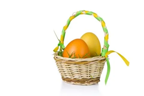 Basket with easter eggs Stock Photos