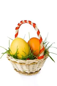 Basket with easter eggs Stock Photos