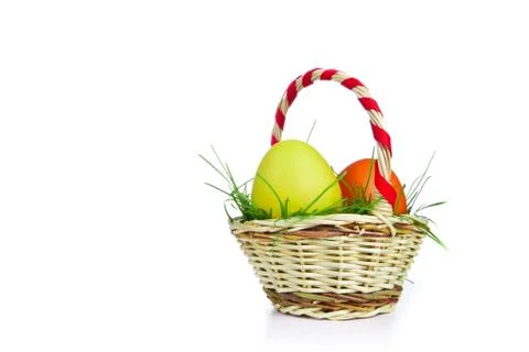 Basket with easter eggs Stock Photos