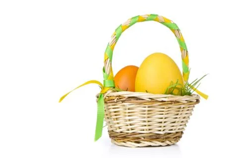 Basket with easter eggs Stock Photos