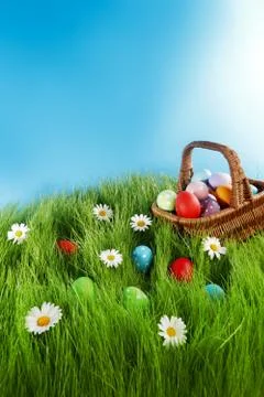 Basket of easter eggs Stock Photos
