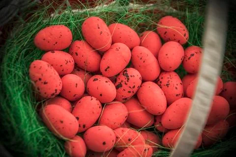 A Basket with Easter Eggs Stock Photos