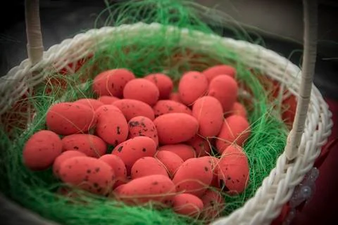 A Basket with Easter Eggs Stock Photos