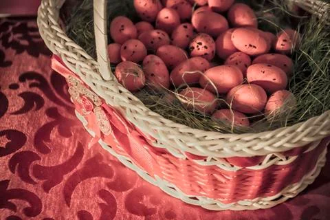 A Basket with Easter Eggs Stock Photos