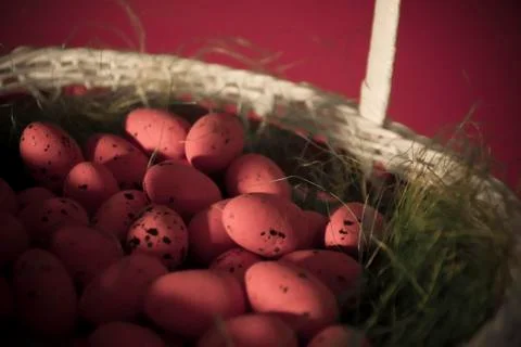 A Basket with Easter Eggs Stock Photos