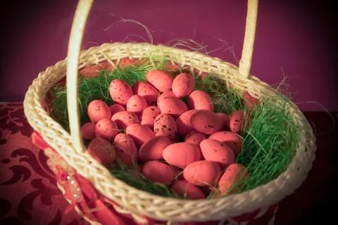 A Basket with Easter Eggs Stock Photos