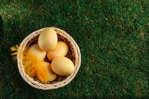 Basket with easter eggs Stock Photos