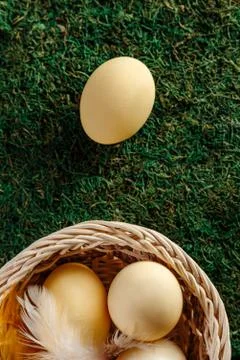 Basket with easter eggs Stock Photos