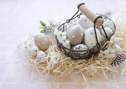 A basket with Easter eggs Stock Photos