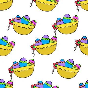 Basket easter eggs seamless pattern textile print. repeat pattern background  스톡 일러스트