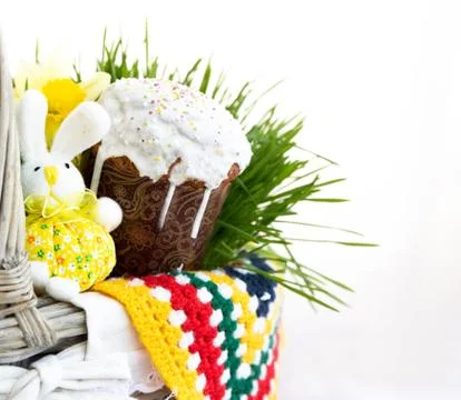 Basket with Easter Food. Spring Concept. Religion. Stock Photos