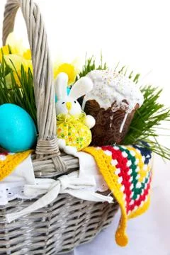 Basket with Easter Food. Spring Concept. Religion. Stock Photos
