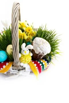 Basket with Easter Food. Spring Concept. Religion. Stock Photos