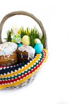 Basket with Easter Food. Spring Concept. Religion. Stock Photos
