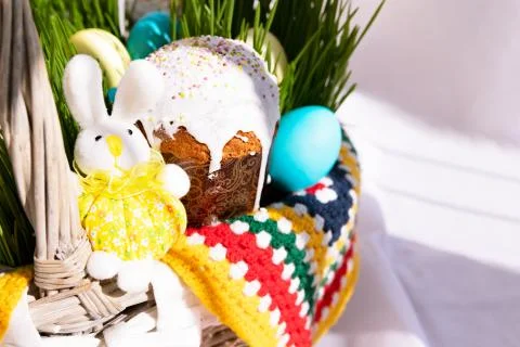 Basket with Easter Food. Spring Concept. Religion. Stock Photos