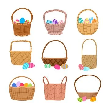 Basket easter set cartoon vector illustration Stock Illustration