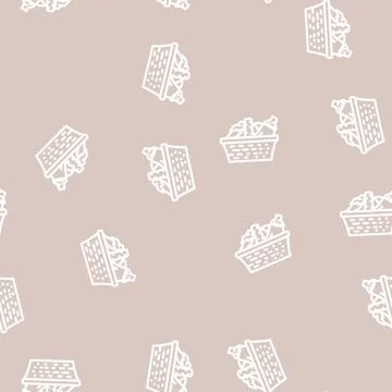 Basket eggplant line vector seamless pattern 스톡 일러스트