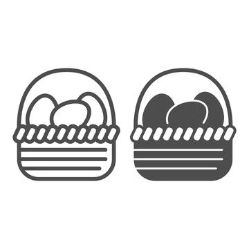 Basket with eggs line and solid icon, Happy Easter concept, Easter greeting card Stock Illustration
