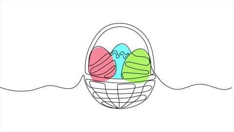 BASKET WITH EGGS LINEART Stock Footage 305333299