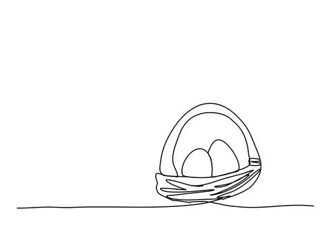 Basket with eggs. One line drawing vector illustration for Easter. Stock Illustration